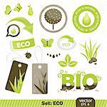 set  eco and bio icons, vector illustration
