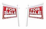 Pair of For Sale Real Estate Signs In Perspective.