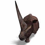 Dinosaur Elasmotherium.   3D rendering with clipping path and shadow over white