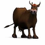 cute and funny cartoon bull. 3D rendering with clipping path and shadow over white