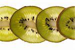 Close up of kiwi slices isolated over white background.