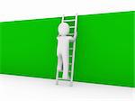 3d human ladder wall success business up green