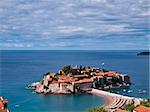 Aerial view of the Luxiry Hotel made from Sveti-Stefan island in Montenegro