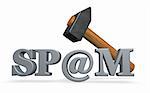 hammer over the word spam with email alias - 3d illustration