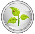 Button with a green tree, vector illustration