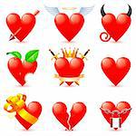 Set of 9 heart icons.