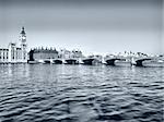 Westminster bridge panorama view in London, UK - high dynamic range HDR - black and white