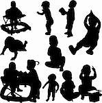 children and babies silhouettes - vector