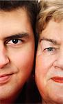 A portrait of grandma and grandson half faces