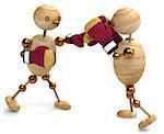 Boxing of two wood mans 3d rendered