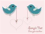 Vector pattern for wedding invitation with hearts and blue birds