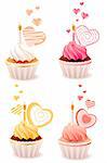 Sweet small valentine cakes isolated on white background