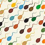 Seamless editable vector tile of colorful swimming sperm or tadpoles
