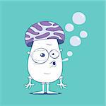 cartoon illustration of a funny character fungus blow bubbles