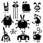 collection of funny cartoon rabbit monster silhouettes