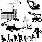 construction objects vector (crane - worker - building - skimmer)