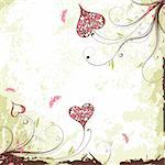 Valentines Day grunge background with Hearts, flowers and butterfly, element for design, vector illustration