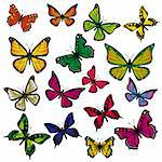 A collection of colorful butterflies. Vector illustration. Vector art in Adobe illustrator EPS format, compressed in a zip file. The different graphics are all on separate layers so they can easily be moved or edited individually. The document can be scaled to any size without loss of quality.