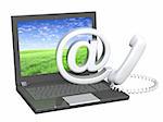 Email symbol, laptop and handset. Isolated over white