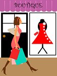 Woman Shopping and Walking in Front of Boutique Store Illustration