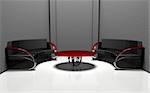 two black sofas and red table 3d