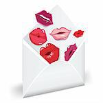 Open envelope with glossy kisses. Love mail. Vector illustration.