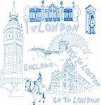 London hand drawn doodles of different sights.