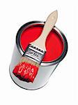 Red Paint can and brush isolated on white background