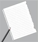 Notebook paper with pencil isolated on gray background