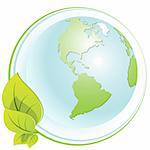Illustration, green plant on abstract blue globe