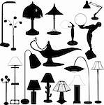 collection of lamps silhouette - vector