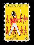 Part of a set of 12 mail stamp printed on Christmas Island depicting the Twelve Days of Christmas, circa 1977