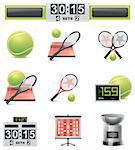 Set of the detailed tennis related icons