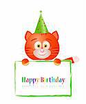 toy tiger with greeting card on birthday isolated on white background