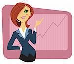 Sexy young woman in a business suit showing a graph of successful finance or company growth