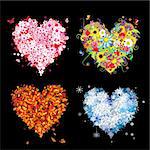 Four seasons - spring, summer, autumn, winter. Art hearts beautiful for your design