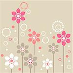 Stylized pink and white flowers on beige background