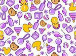 kid's seamless doodle pattern in violet and orange colors. Vector illustration isolated on white background