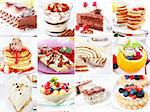 Collection of different delicious desserts and cakes