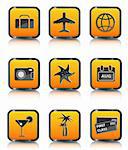 orange travel icon luggage airplane palm cocktail isolated on white background