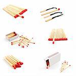 matches and matchbox collection isolated on white background