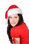Young christmas woman smiling over white background