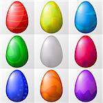 Easter eggs with various colour patterns, holiday symbol, vector eps10, set