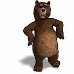 cute and funny toon bear. 3D rendering with clipping path and shadow over white