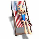 funny and cute cartoon girl. 3D rendering with clipping path and shadow over white