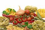 Italian pasta tagliatelle and farfalle with vegetables