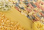 Italian pasta spagetti, tagliatelle fusilli and farfalle