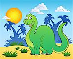 Dinosaur in prehistoric landscape - vector illustration.