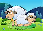 Two sheep on meadow - vector illustration.