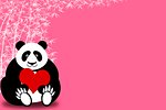 Happy Valentines Day Panda Bear Holding Heart with Bamboo Illustration